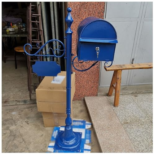 Locking Metal Mailbox Home Standing Mailboxes with Hangtag Design Outdoor Rainproof Parcel Boxes Send Opening with Rain Shield Multi-Color (Blue)