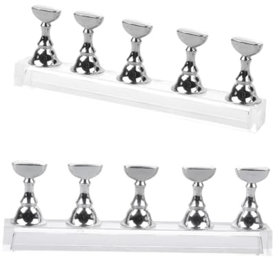 HEALEEP 2 Sets Magnetic Nail Practice Display Stand with 5 Acrylic Silver Holders and Bar for Nail Art Training and Practicing Beginners and Enthusiasts
