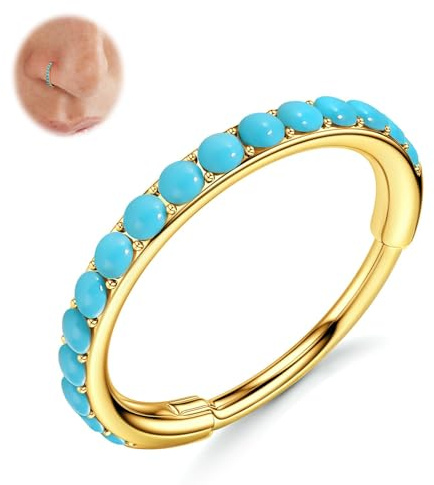 BodyBonita Turquesa Piercing Nariz Acero Quirúrgico 316L 20G Nariz Piercing Septum Segmento Cartílago Hélice Trago Concha Daith Pendientes Piercings Joyería para Mujeres 6mm Oro