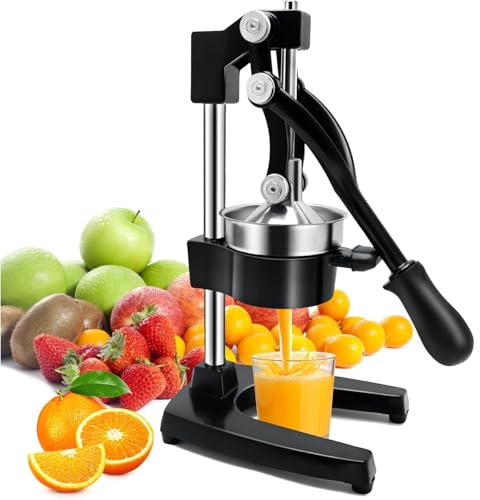 Generico Spremiagrumi in Ghisa, Spremiagrumi Manuale Commerciale, Filtro in Acciaio Inox 304, Spremifrutta Multifunzionale, Spremiagrumi con Fondo in Gomma (Black)