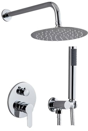 Juego completo de ducha empotrable, ducha empotrada para baño y hotel, montaje en pared invisible con termostato, sistema de ducha con alcachofa de lluvia, ducha de mano y grifos (plata)