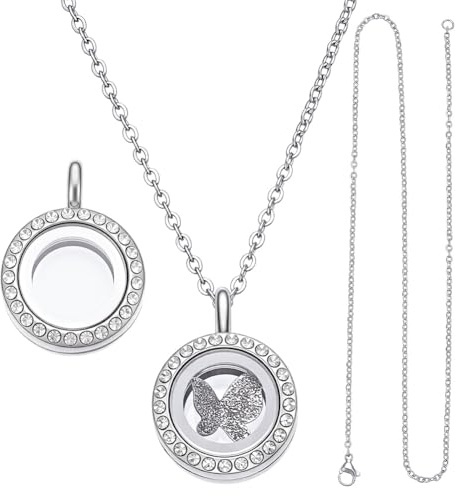 UNICRAFTALE 2 Set Erinnerungsmedaillon Anhänger Medaillon Anhänger Mit 304 Edelstahlketten 45cm Runde Platinfassung 26x19x8mm Große Fotoanhänger Schalen Zum Selbermachen von Halsketten Und Geschenken