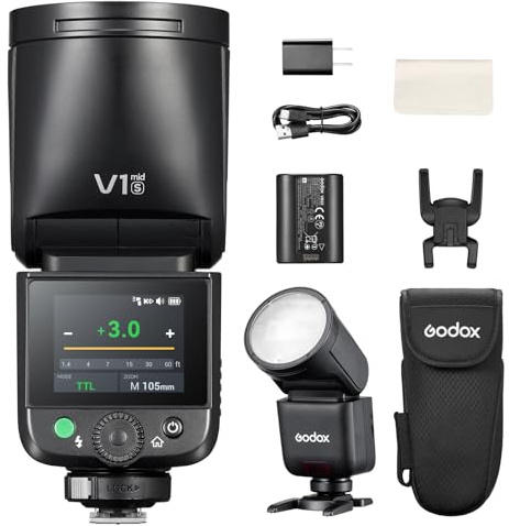 Godox V1 Mid S Flash Cobra pour Sony, 55Ws Flash TTL avec Écran Tactile | Modeling Lampe, 650 Fois Flashs, Li-ION 2200mAh, Charge USB-C, HSS 1/8000s pour Photographie/Mariage/Paysage