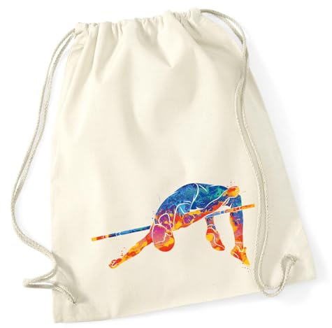 Huuraa Turnbeutel Leichtathletik Hochsprung Geschenk | Sportbeutel 12 Liter Natural Baumwolle Beige Rucksack Geschenkidee Unisex Beutel mit Kordelzug Baumwollbeutel