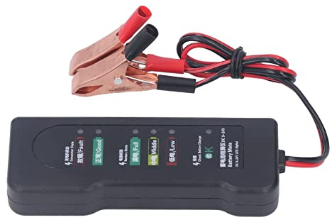 FTVOGUE Probador de Batería de Automóvil, Probador de Fallas de Batería Automática ABS de 12 V con Pantalla de 6 LED, Verificación de Voltaje de 9 a 24 V, Prueba de Clip Positivo Negativo para