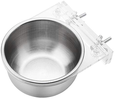 Zerodis Vogelkäfig Vogelfutterstation Vögel Futter Schale Papagei Hängende Futterspender Wasserschale Edelstahl Geschirr Stall Tassen mit Gestell für Kleintiere Finken Sittiche