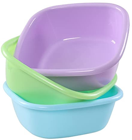 Hespama 8 L Square Plastic Washing Up Bowls, Colored Small Wash Bowl Basin, Set of 3