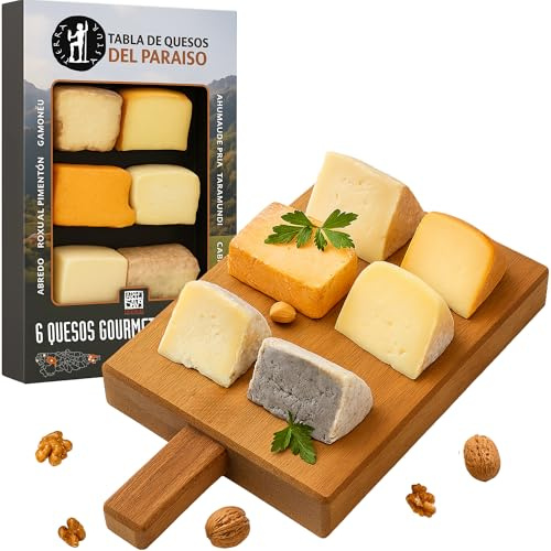Tierra Astur Tabla de Quesos Gourmet Del Paraíso | 6 Quesos Asturianos - Cabrales DOP, Gamonéu DOP, Abredo, Taramundi, Ahumado de Pría, Roxu al Pimentón