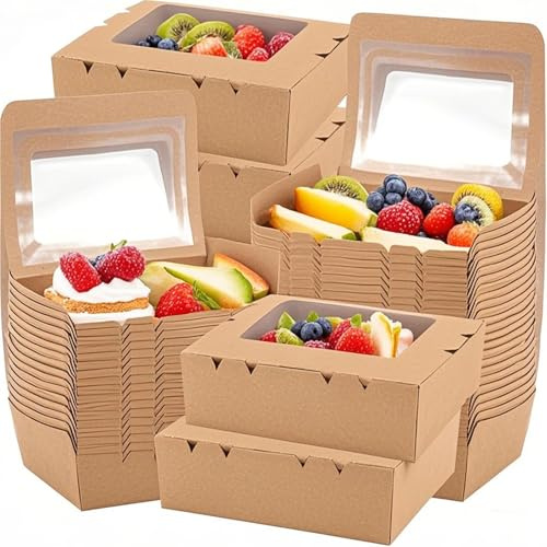 CCHUEHKAK 60 Stück Kraftpapier Lunchbox 40oz/1182ml, Braune Lebensmittelboxen aus Kraftpapier, 20 x14x 5cm Kraft Paper Boxes mit Durchsichtigen Fenster für Restaurants, Catering