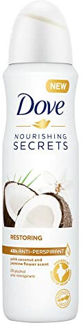 Dove Nourishing Secrets Restoring Anti-Transpirant Déodorant Spray offre jusqu'à 48 heures de protection contre la transpiration et hydrate la peau - 6 x 150 ml - Emballage avantageux
