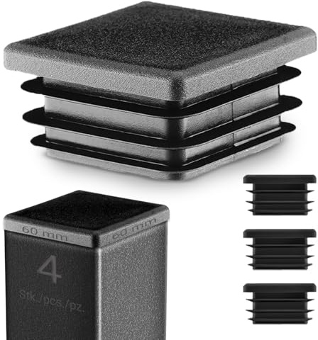 EMFA Lamellenstopfen 60x60 mm Schwarz für Vierkantrohre, 4 Stück | Rohrstopfen, Vierkantstopfen, Rohrabdeckung, PE-Kunststoff