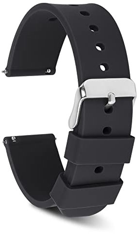 Cobee Silicone Watch Bands, Quick Release Waterproof Soft Rubber Replacement Straps with Silver Plated Stainless Steel Buckle Smart Watch Bands Sport Watchbands for Men Women(18mm-Black)
