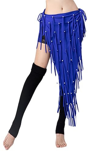 Danza del vientre cintura cadena cintura bufanda borla cadera bufanda encaje hasta danza falda rendimiento ropa (azul)