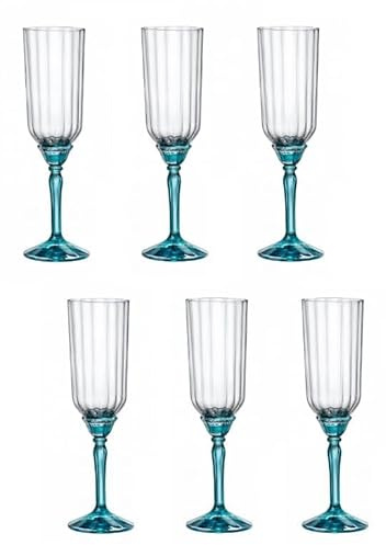 Bormioli Rocco 6X Azul 210ml Florian Flautas Champán - Reutilizable Prosecco Vino Boda Hacer Fiesta Bebiendo Vasos Set Regalo