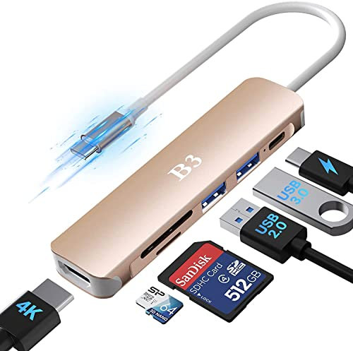 Hub USB C adattatore per MacBook docking station multiporta USBC 6 in 1 con 4K@30Hz,55W PD,USB-C e USB-A 5Gbps,lettore di schede microSD e TF, per MacBook Air/Pro M1/M2 Laptop iPad e altro ancora