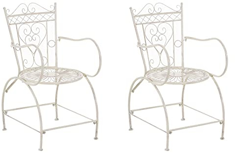 CLP 2er Set Stühle Sheela I Gartenstühle Aus Metall I Metallstuhl Mit Armlehnen Im Jugendstil Farbe antik-Creme