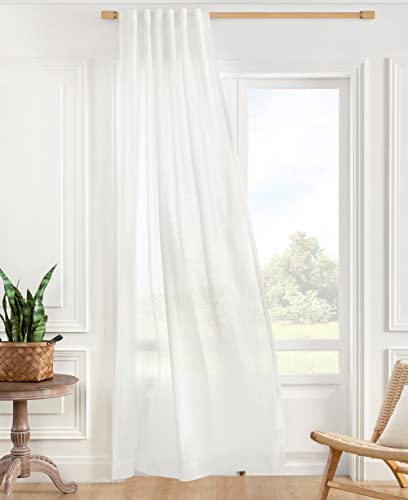 ATLINIA 100% Leinen Transparent Vorhang Weiß - 1er Set Fenster Leinen Gardinen ösen Deko Schlaufenschal for Wohnzimmer Bedroom Modern Wetterfest Outdoor Farmhouse Curtasin 160 cm