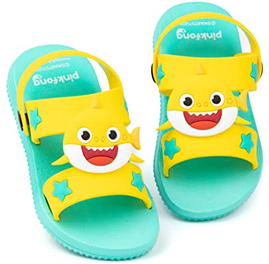 Baby Shark Kids Sandals | Blue & Yellow Sliders with Supportive Strap For Boys & Girls | Singing Shark Sliders Summer Beach Shoes | Slip-on Footwear Merchandise Gift for Children and Toddlers