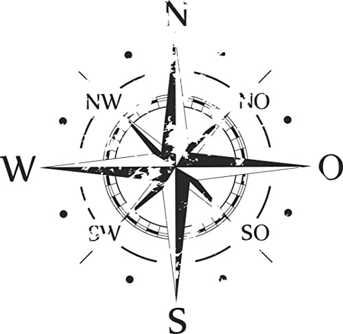INDIGOS UG - Wandtattoo Wohnzimmer - Wandaufkleber Kompass - Himmelsrichtungen - Windrose - Marine - 120x120 cm - Schwarz - Aufkleber Kinderzimmer Schlafzimmer Küche Badezimmer Büro Dekoration