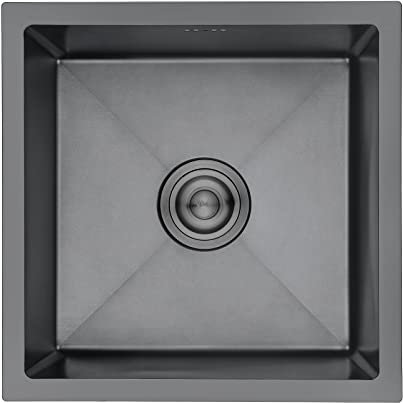Ibergrif M84040B Lavello Cucina in Acciaio Inox 40x40 cm, Installazione a Sopratop o Filotop con Sifone Antiodore e Kit Scarico Completo, Nero