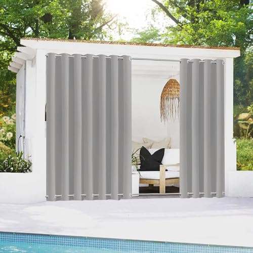 BAYUE Outdoor Vorhang Wetterfest mit Ösen, Blickdicht Wasserdicht Outdoor Gardine 1 Stück für Garten Terrasse Pavillon Veranda Balkon,(B254xH213cm)