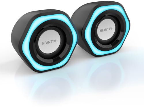 HEANTTV Computer Speaker, PC Speakers for Desktop Monitors, 2.0 Stereo Volume Control with LED Light, USB Powered & 3.5 mm jack, Perfect Multimedia Speakers for Monitors, Computer, Laptop,Smartphones