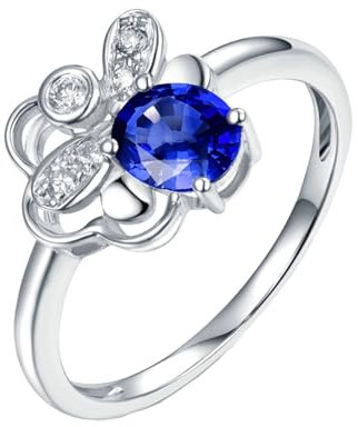 Verlobungsring Frauen, Freundschaftsringe Aus Weissgold 18 Karat Weißgold Schmetterling Lab Saphir 0.55Ct Blau Ovalschliff Vvs mit 3 Diamant Ct Weiß