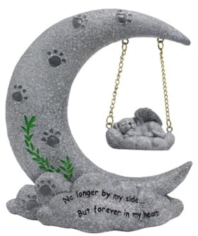 Uposao Mond Katze Hund Engel Haustier Marker Tribut Statue Gedenken Tier Garten Statue Polyresin Gedenkstein Mond Hundeengel Gedenkstatue for Innen Außen