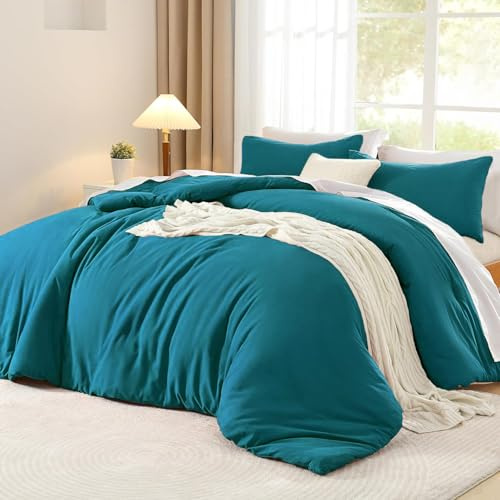 Luofanfei Baumwolle Bettwäsche 200x220 Petrol Blau Einfarbig Muster Renforce Baumwollbettwäsche Premium Uni Modern Weiche Bettbezuge und Kissenbeüge 80x80 cm mit Reißverschluss