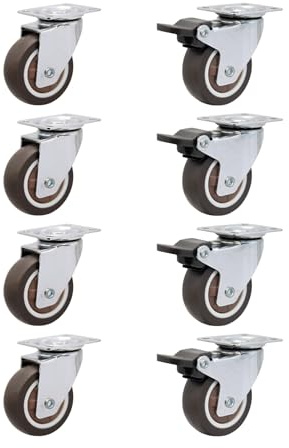 LIKERAINY Liten Tysta TPR Svängbara Hjul Ø 25 x 13 mm med Fästplatta Hjul av Gummi med Broms Ersättning för Möbelhjul Lastkapacitet 40kg Grå Paket om 8