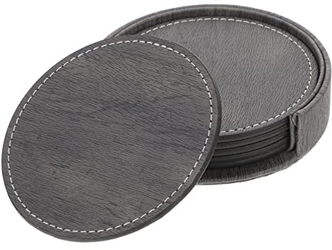 Amosfun 3 Ensembles Dessous De Verre en Cuir - Tapis De Tasse Coussin De Tasse D'isolation Thermique Tasse Noire Montagnes Russes De Voiture Dessous De Thé Unité Centrale Dark Grey