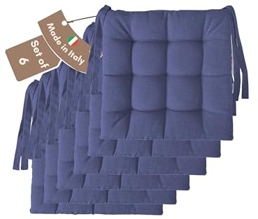 Il Tuo Artigiano Design 6 Stuhlkissen im Set, 40 x 40 cm 6 cm dick, Polsterung aus Schaumstoff und weichem Acryl, Sitzkissen Stuhl 6er Set, Stuhlkissen Outdoor 40x40 (6, Blau)