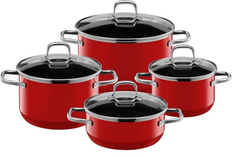Silit Elegance Line Topfset Induktion 4-teilig, Kochtopf Set mit Glasdeckel, Silargan Funktionskeramik, Induktions Töpfe Set nickelfrei, rot