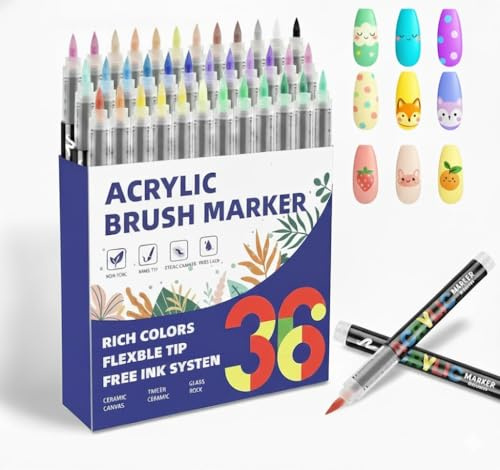 colpart Paint Pens Acrylic Markers for Rock Painting, Ceramic, Glass, Stone, Metal, and Fabric. Water-based Acrylic Paint Pens with 1-5mm Flexible Brush Tip.
