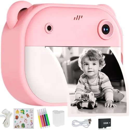NimNik Appareil photo à impression instantanée pour enfants, cadeau d'anniversaire pour enfants de 5, 6, 7, 8, 9 ans, appareil photo numérique pour enfants avec carte de 32 Go, vidéo HD 1080p