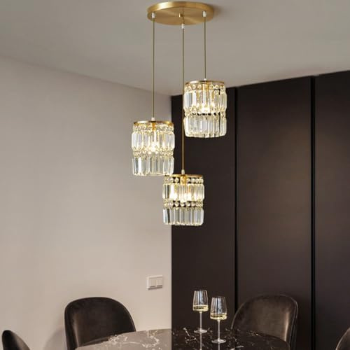 Pendelleuchte Modern Kristall Kronleuchter Esstischlampe E27 Hängeleuchte höhenverstellbar Pendellampe Esszimmer Gold Hängelampe Büro Kronleuchter Küchen Wohnzimmer Restaurant Deckenleuchten(A 3heads)