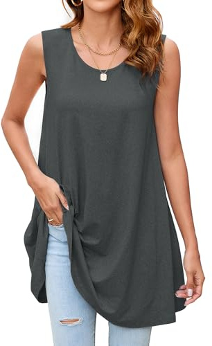 Enmain Women's Tunic Tops Short Sleeve Casual Ladies Tunics Floral Printed Longline Blouses T-Shirts Round Neck Stretch Comfortable S-3XL