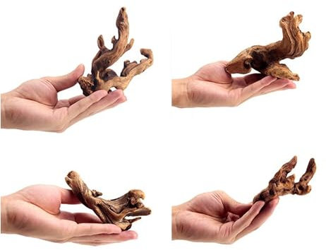 YZHZOM 4-teilig. kleinen natürlichen Treibholz für Aquarien, 7,6-15 cm, sorgfältig ausgewähltes natürliches Aquarium-Dekor, Treibholz für Reptilienbecken, Reptilienbecken, Holzdekor