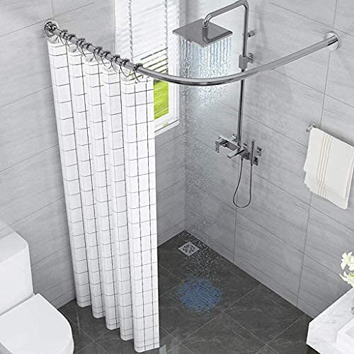 LJPZYOY Gebogene Duschvorhangstange L-Form, ausziehbare Badezimmer-Vorhangstange für Badewannen, Wandmontage ohne Deckenbefestigung, 100% rostfrei