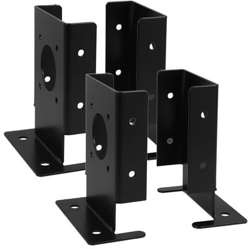 OSALADI 4pcs Iron Fence Base Kit, Black Post Anchor Brackets with Fixing Holes, Anti-tipping Support for Garden Fences, Deck Posts and Mailbox Mounts