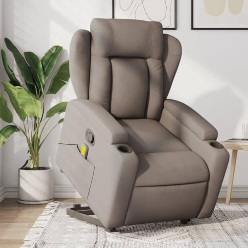 Homgoday Massagesessel mit Aufstehhilfe Fernsehsessel Aufstehsessel Massagesessel mit Liegefunktion Relaxsessel Verstellbar Sessel TV Sessel Wohnzimmer Taupe Stoff