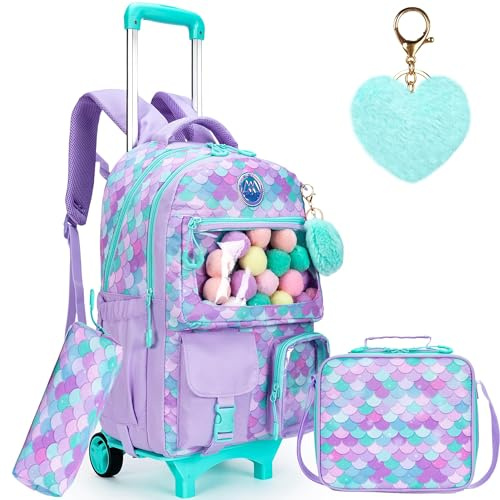 HTgroce School Trolley Backpack with Wheels - Large Bag for Girls and Children