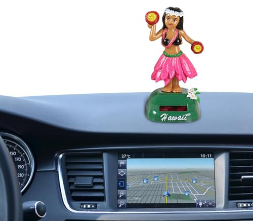 Renchey Auto Armaturenbrett lustig - Hawaii-Mädchen-Auto-Figuren - Solarbetriebenes Spielzeug mit schüttelndem Kopf, Armaturenbrett-Ornament, Schreibtisch-ation, tanzende Mädchen-Heimation