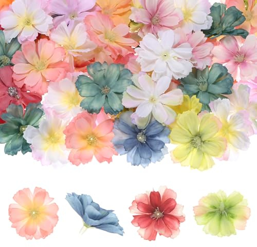 M METERXITY 100-Pezzi Teste di Fiori Artificiali, Testa di Prugna Finta in Seta per Decorazioni Matrimonio/Ghirlanda/Cappello/Scarpe/Feste, Petali Fiori Finti all'Ingrosso [1,97, Multicolore]