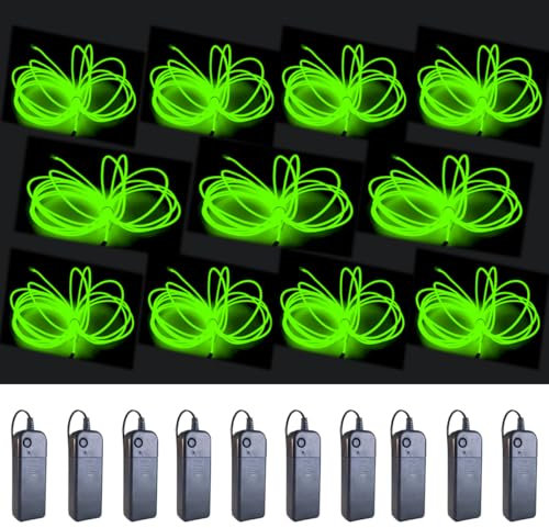 MaxLax EL-Draht, fluoreszierendes Grün, 10 Stück, 5 m, Neon-Lichtdraht mit Rauschunterdrückung und Akku-Pack