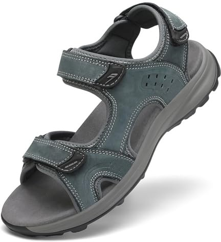 FLARUT Sandali da Uomo Scarpe da Trekking Estive Sport all'aperto in pelle Spiaggia Punta Aperta l'escursionismo Sportivi Casual(Grigio,43)