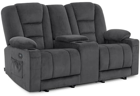 MCombo M Divano elettrico a 2 posti con funzione sleep, poltrona reclinabile a 2 posti con manopola di regolazione a 150°, poltrona cinema, console e portabicchieri e USB, 7009 (grigio)