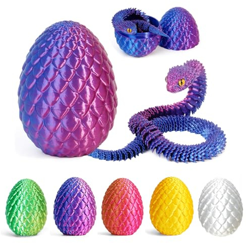12'' 3D-gedruckte Schlange mit Ei - 3D-Schlangenfigur in Ostereiern Artikulierbare Schlange - Bürospielzeug für den Schreibtisch Fidget-Spielzeug - für Erwachsene und Kinder