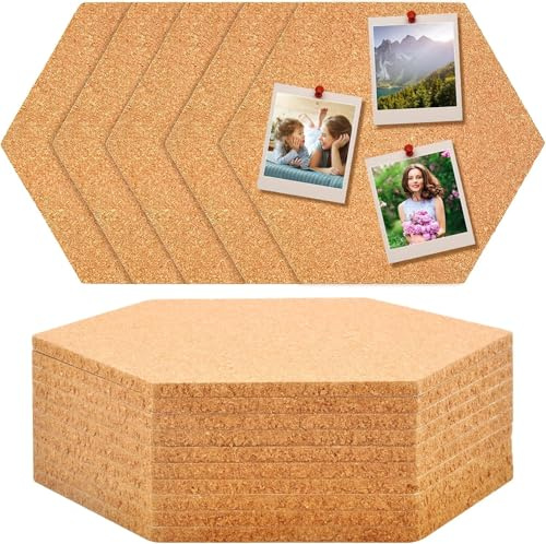 UOCAI 10 Stück Pinnwand Kork, Sechseckige Korkplatte Selbstklebend, Korkwand Pinnwand Pinwand Korktafel, Kork Pinnwand Korkplatten Cork Board Wird Notizen, Aufhängen von Fotos, Bilder, Zimmer Deko