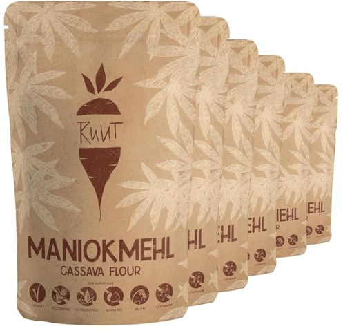 Ruut Harina de Yuca Totalmente Natural - Paleo, Vegetariana, Protocolo Aip, Dieta FodMap - sin Gluten - Harina de Pan Sana sin Frutos Secos, Cereales ni Aditivos (6 kg 6 x 1 kg))